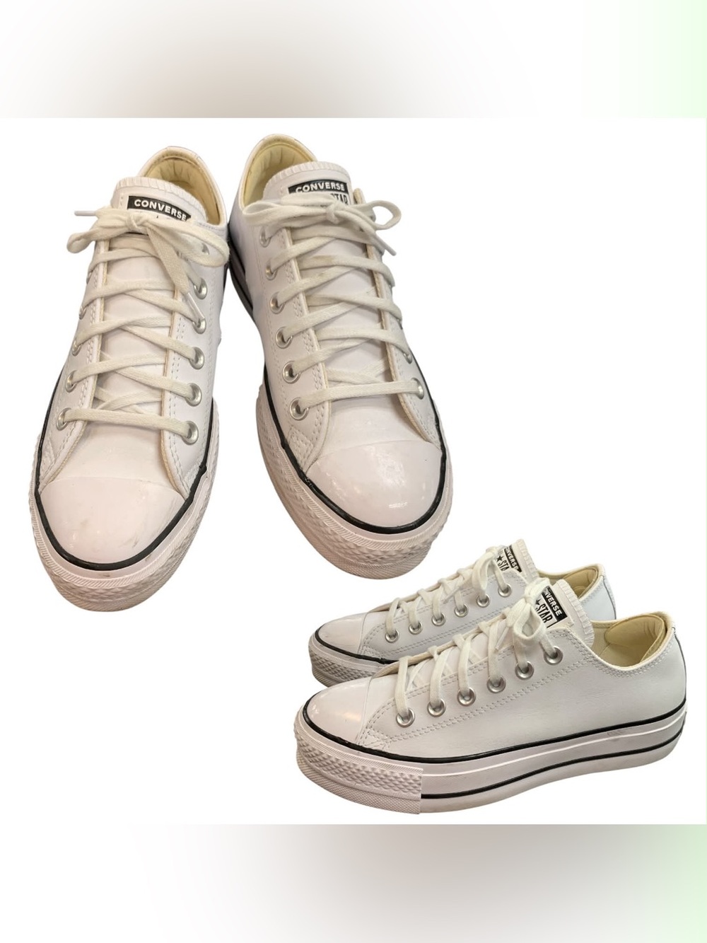 Converse White Low-Top Platform Sneakers with Black Trim S7